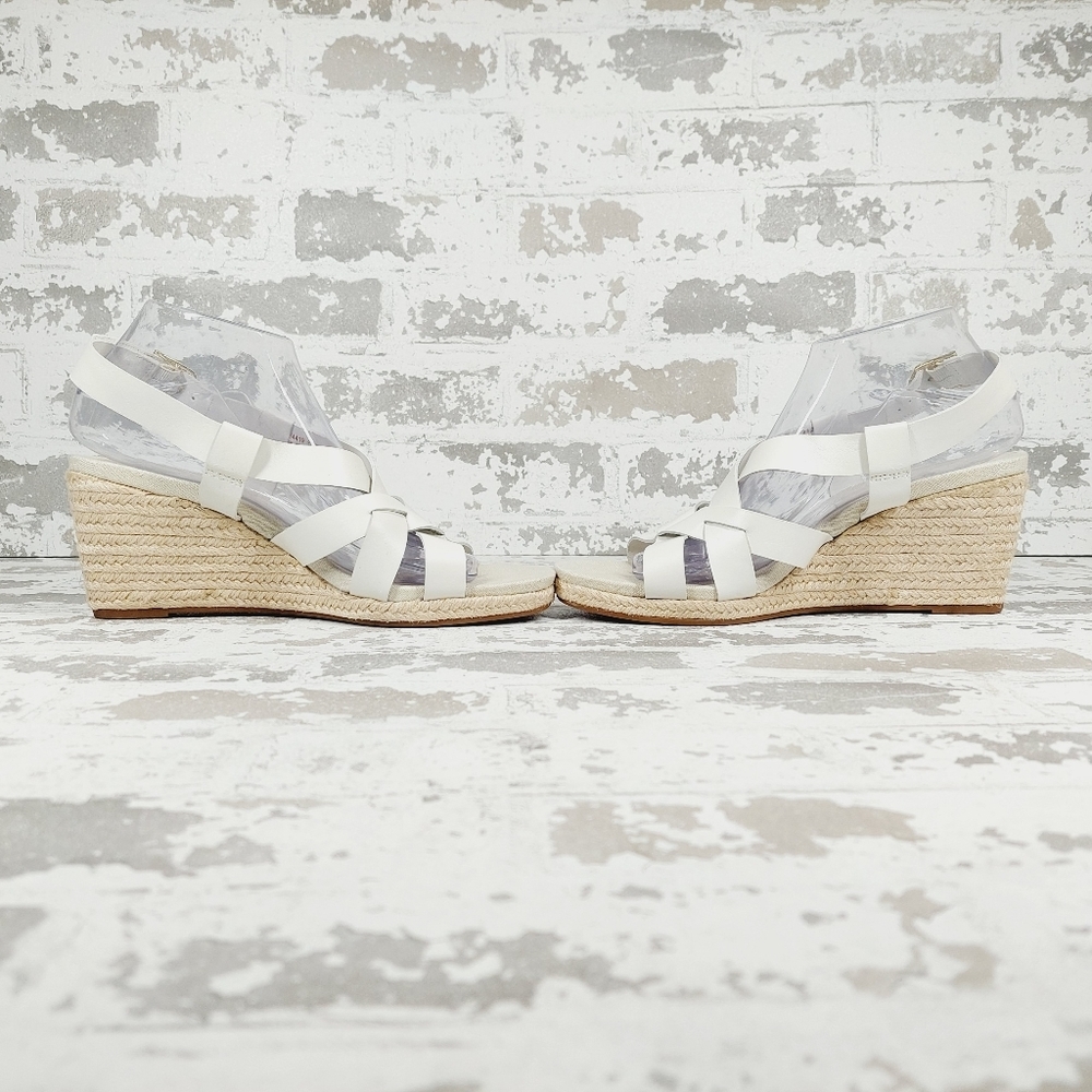 NEW Cole Haan Crystal White Leather Buckle Sling Back Summer Wedge Sandals K131 - Picture 7 of 13